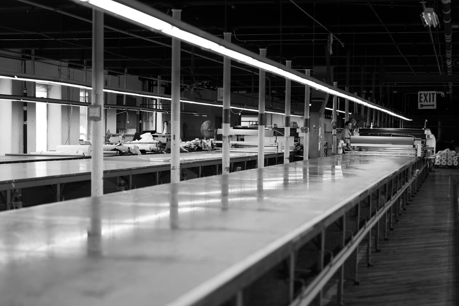 A large, clean warehouse after an industrial cleaning service