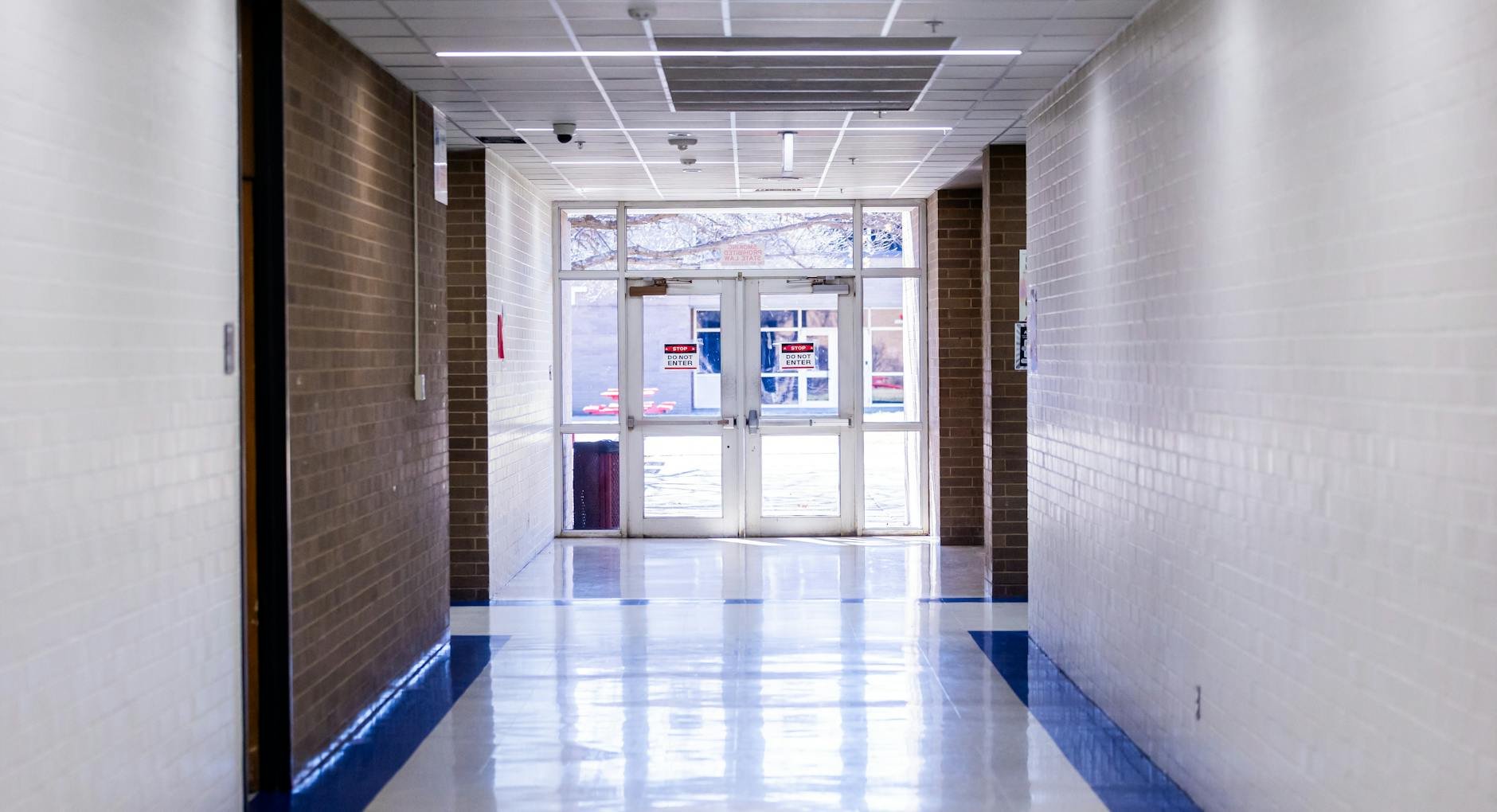 A bright, clean school hallway, ensuring a healthy learning environment